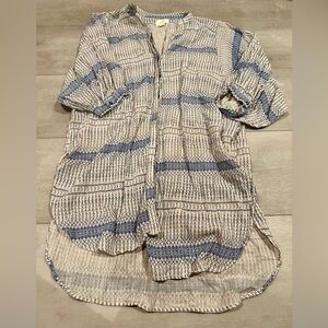 Maeve blue and white tunic, medium, good used condition, buttons up front